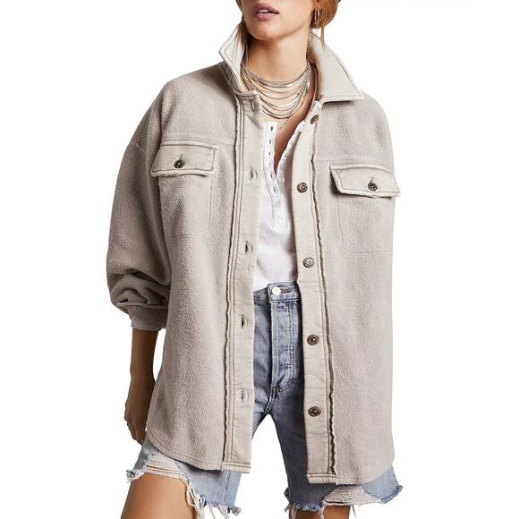 NEW Free People Ruby Jacket Shacket Shirt Jacket Sz S Stone Distressed Ovresized - Picture 2 of 10